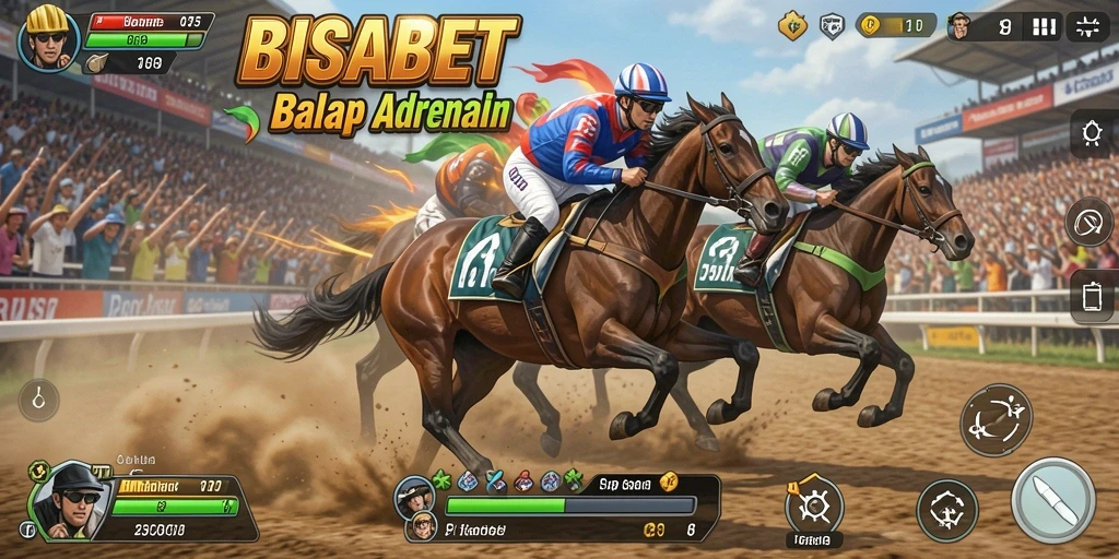 Tangkapan layar gameplay balap yang intens di BISABET.