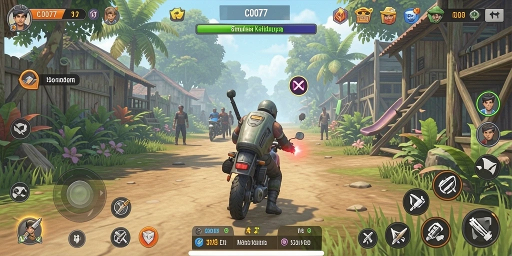 Screenshot gameplay C0077 menunjukkan interaksi dinamis antar karakter.