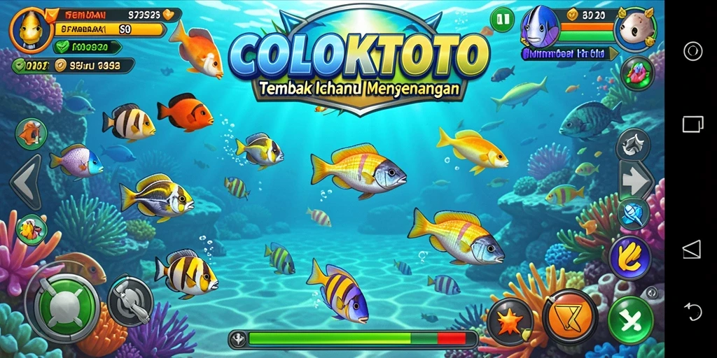 Tampilan gameplay seru COLOKTOTO dengan aksi menembak ikan.