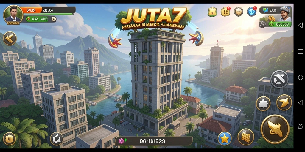 Tampilan gameplay menarik dari JUTA7 yang menampilkan pertahanan menara.