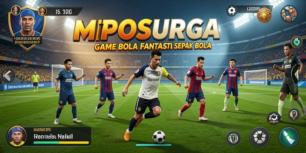 Gameplay seru dalam MPOSURGA dengan aksi sepak bola yang mendebarkan.