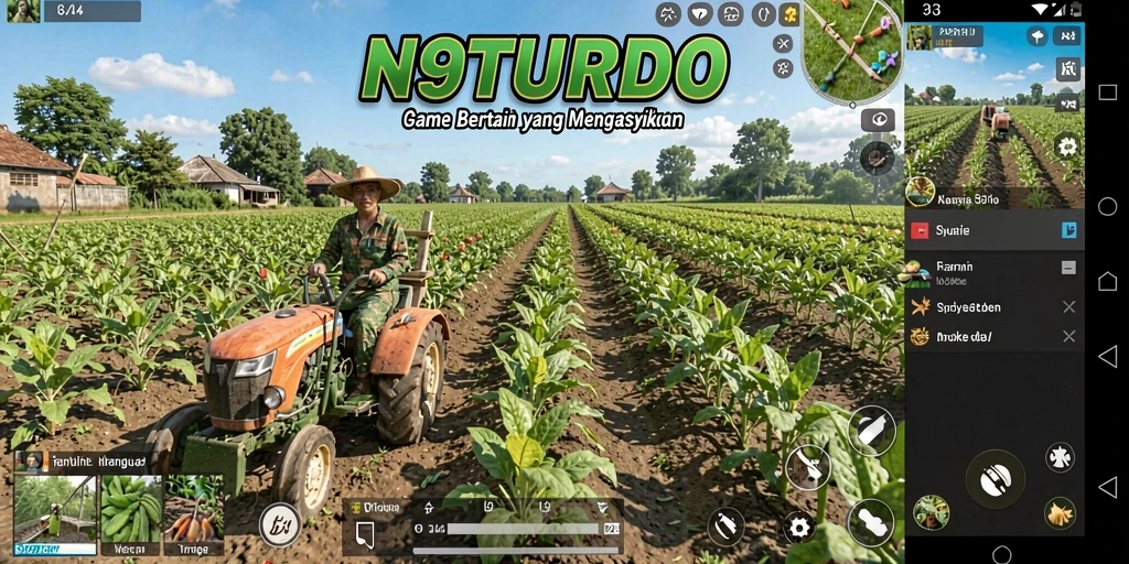 Screenshot gameplay N9TURBO menampilkan aktivitas bertani yang seru dan interaktif.