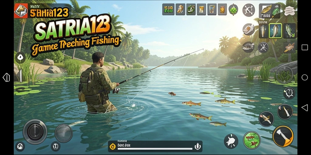Tampilan gameplay SATRIA123 yang menarik dan penuh warna saat memancing.